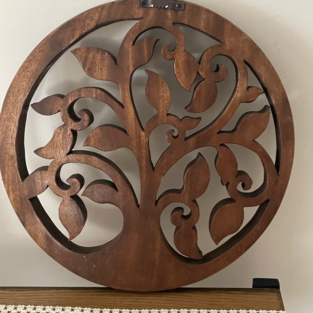 Hand Carved Wooden Tree of Life Wall Decor - Rich Brown Large - Picture 6 of 8